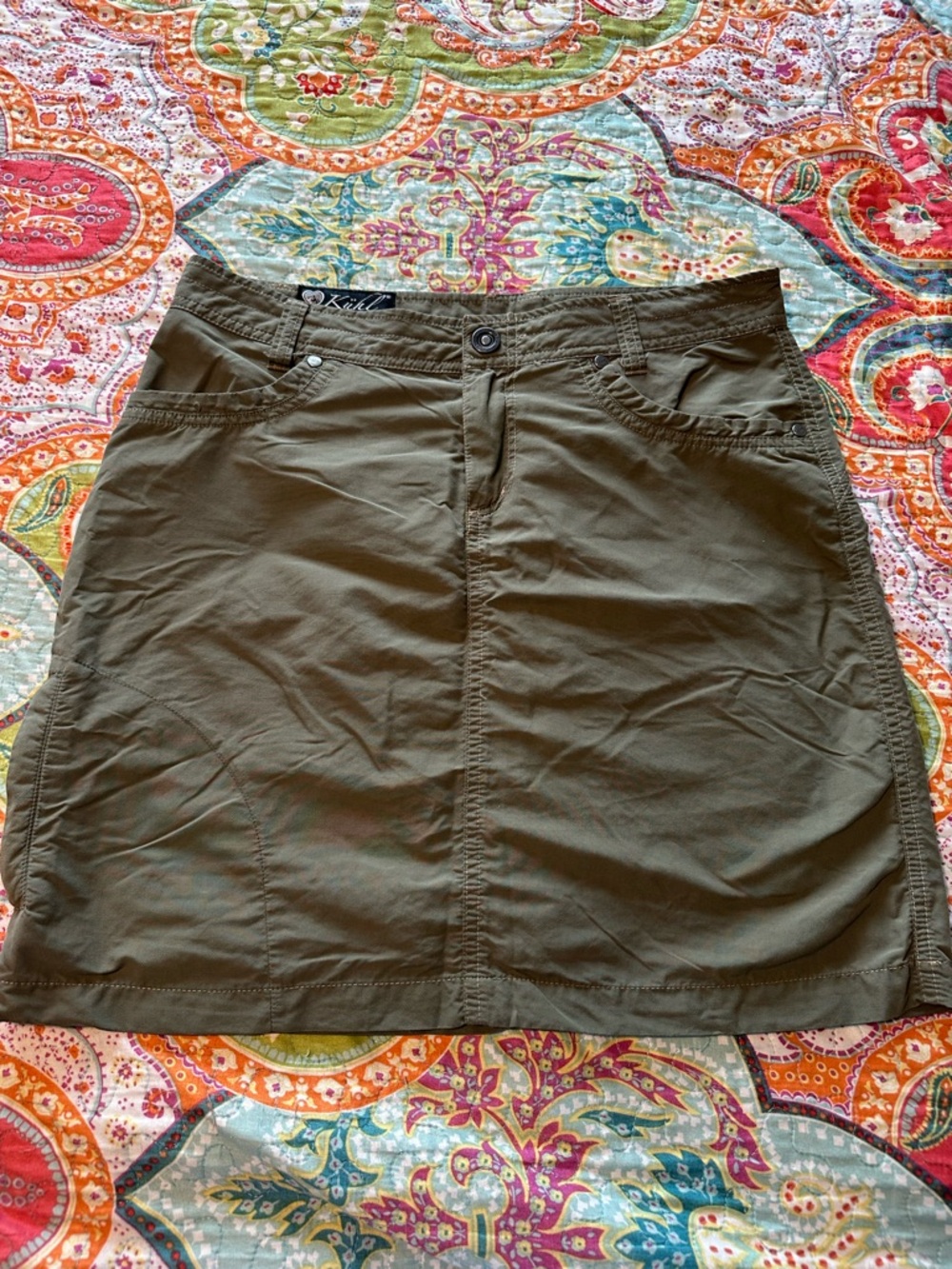 Kuhl Olive Mini Skirt with Front Pockets
